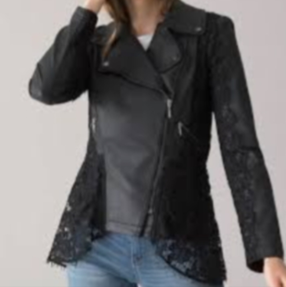 White House Black Market Black Lace Leather Jacket